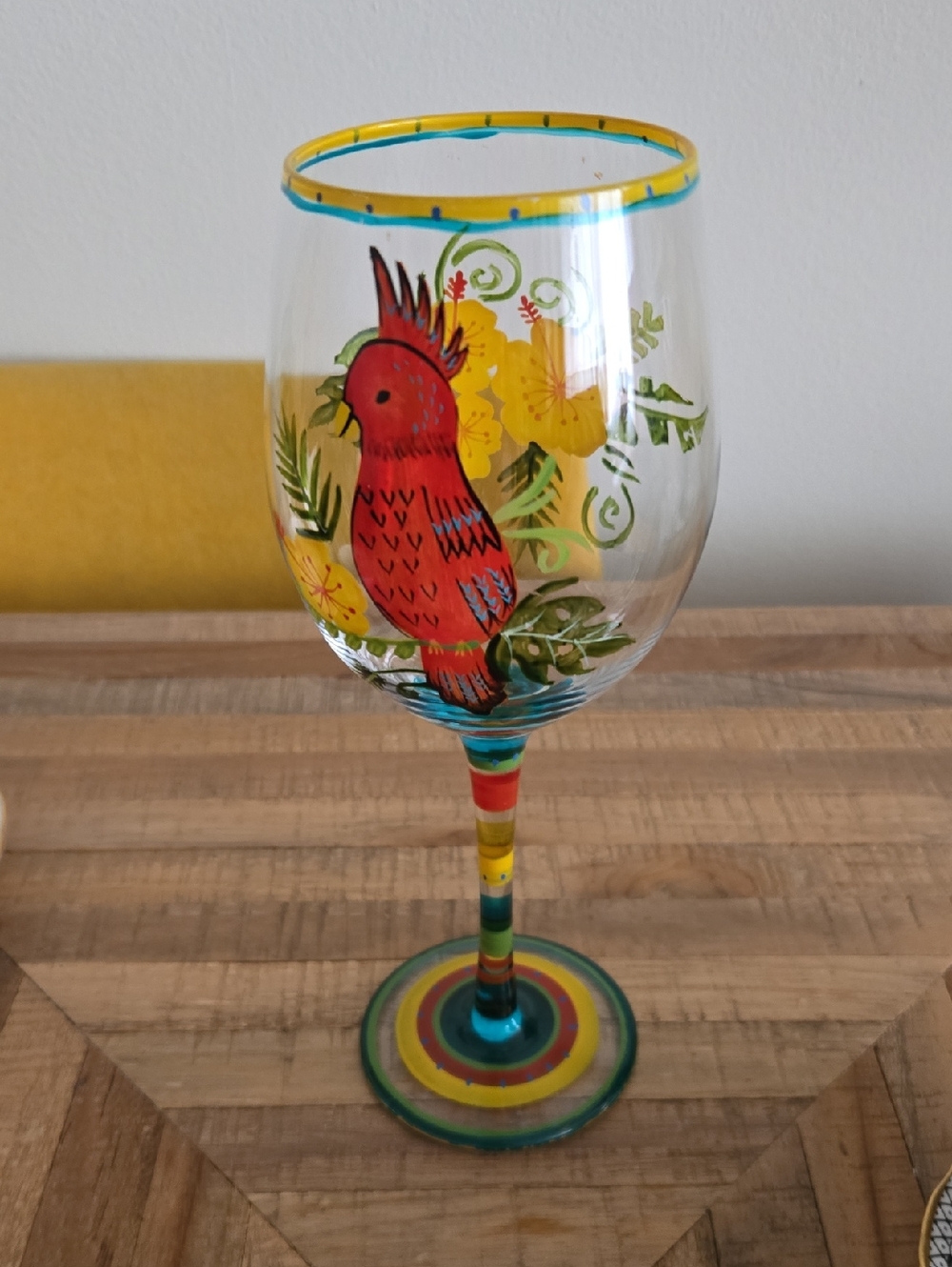 Pier 1 Hand Painted bird 20 oz Wine Glasses/Goblet, Hand Painted, Blown 9 1/2”